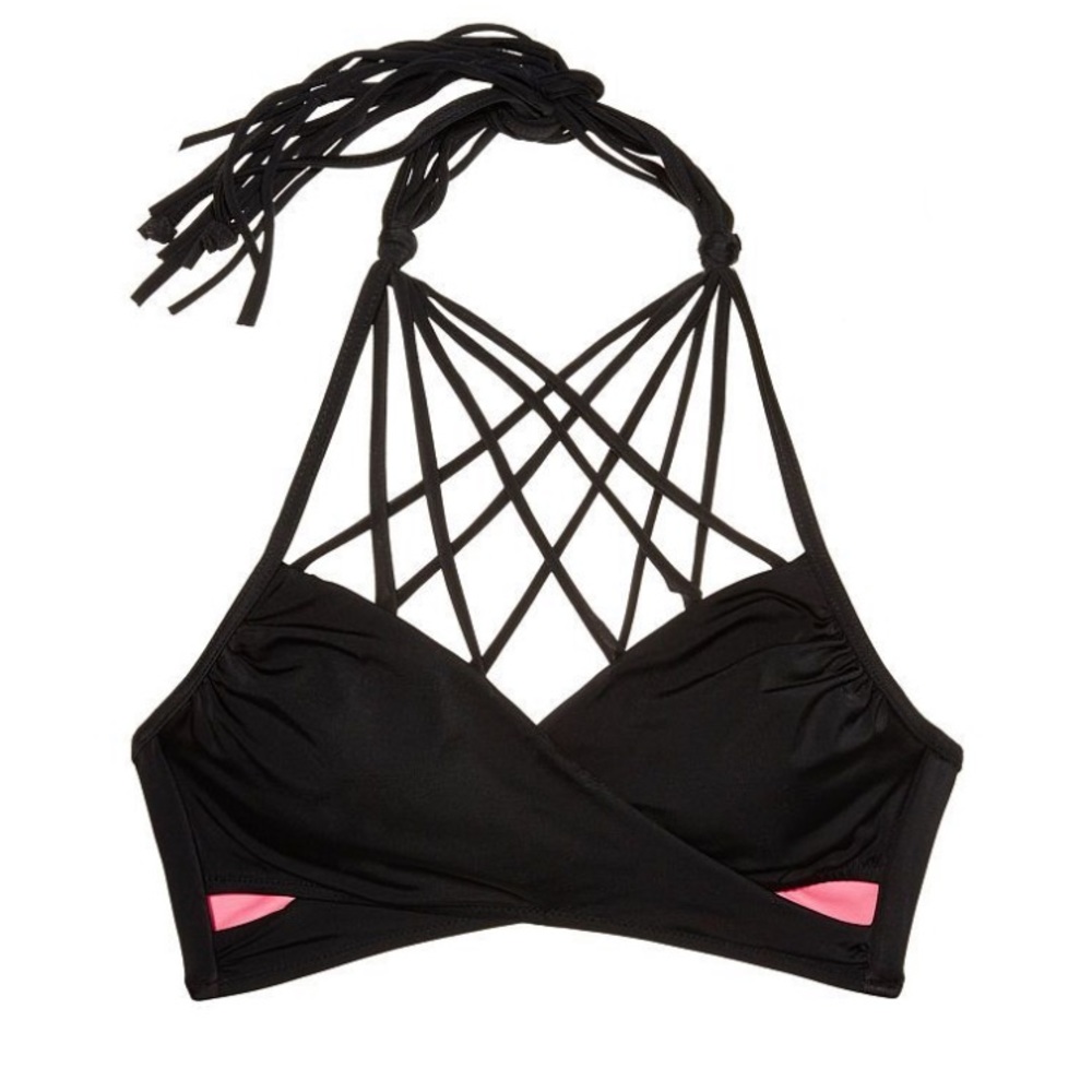 PINK VS RARE HIGH NECK WRAP BIKINI TOP